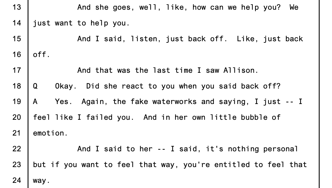 Jay trial testimony, p. 4440 — 'And that was the last time I saw Allison'