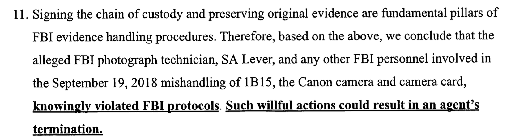 Joint Process Analysis by four former FBI CART examiners — chain of custody and preserving original evidence are fundamental pillars of FBI evidence handling procedures; knowingly violated FBI protocols; willful actions could result in an agent's termination